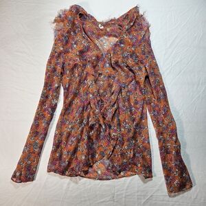 Free People Orange and Purple Floral Blouse